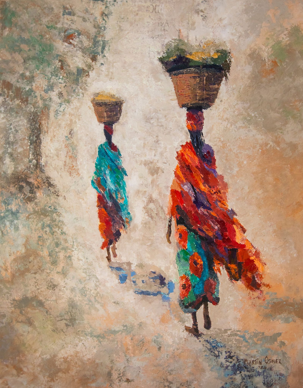 Timeless by Martin Osner, an original painting of two women carrying harvest baskets