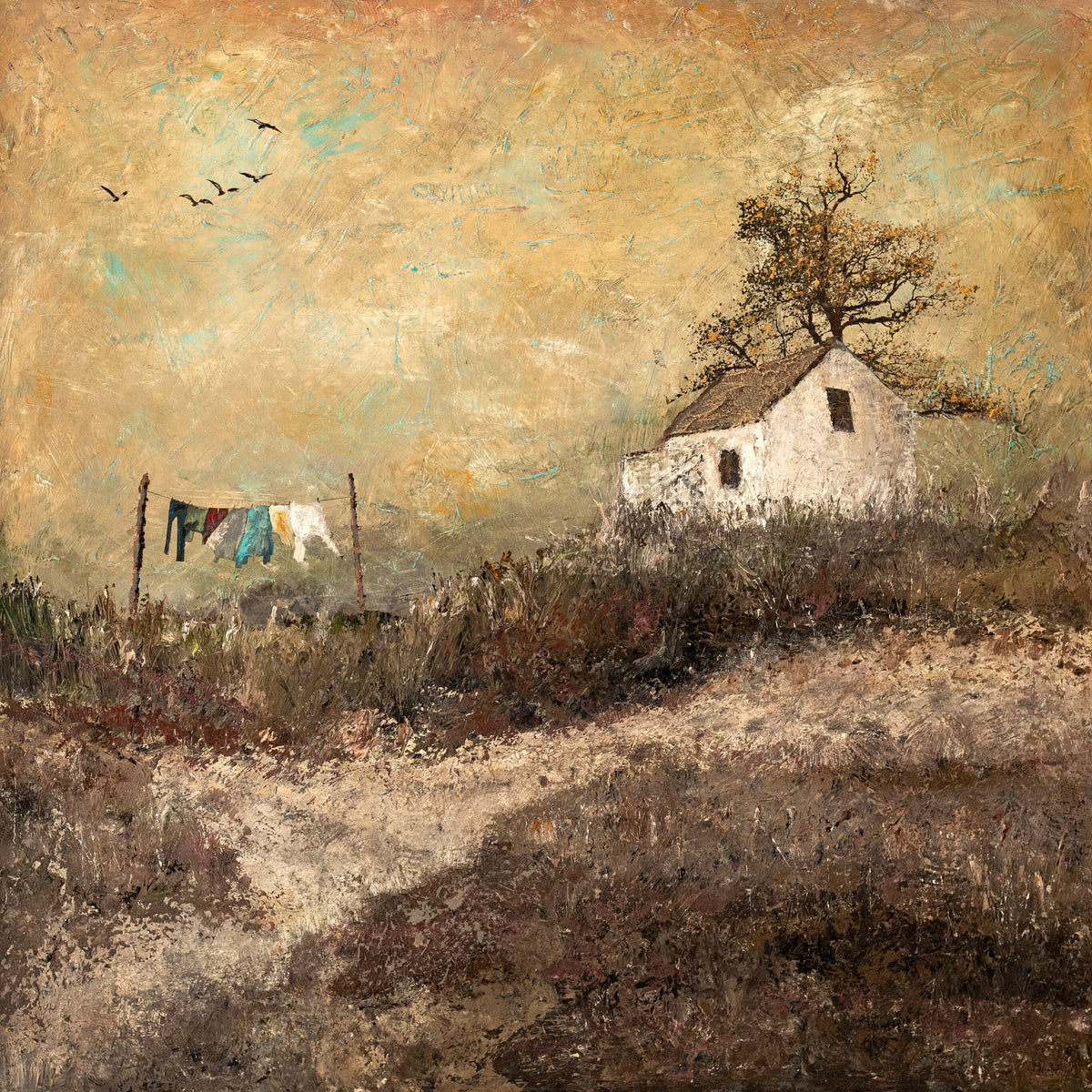 Hillside Harmony by Martin Osner, an original painting of a West Coast seaside cottage