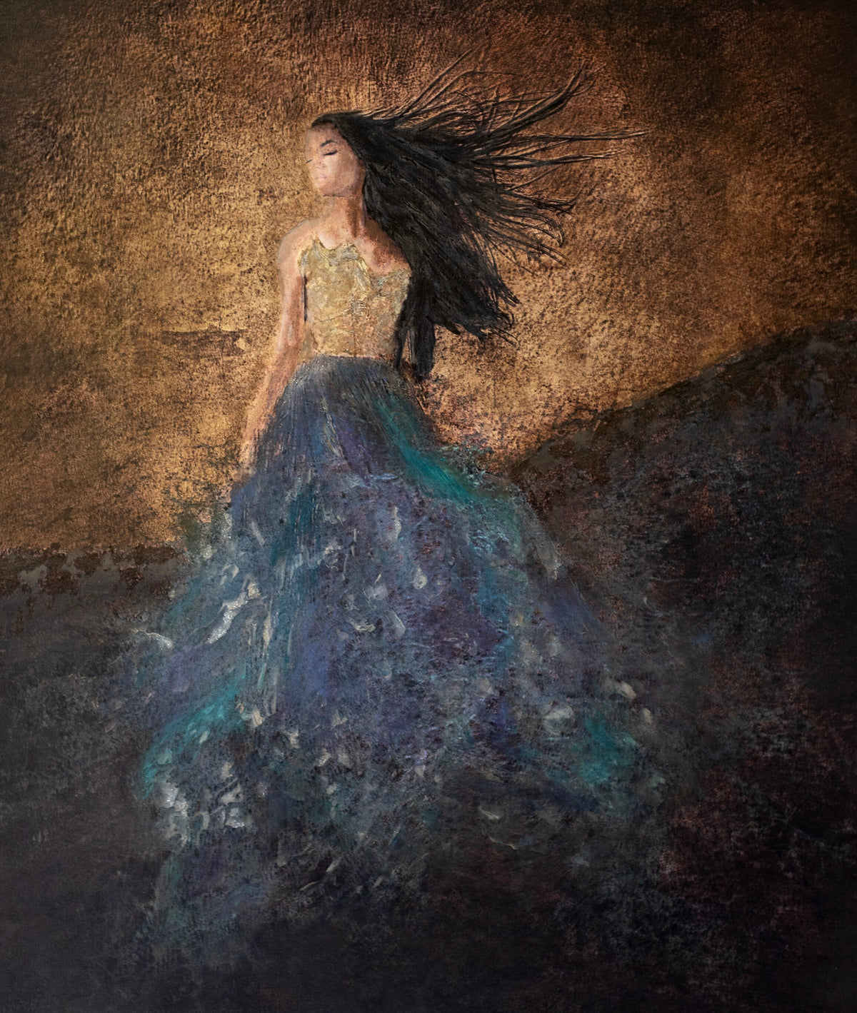 Ephemeral Waltz by Martin Osner, an original painting of a dancer in rainbow colours