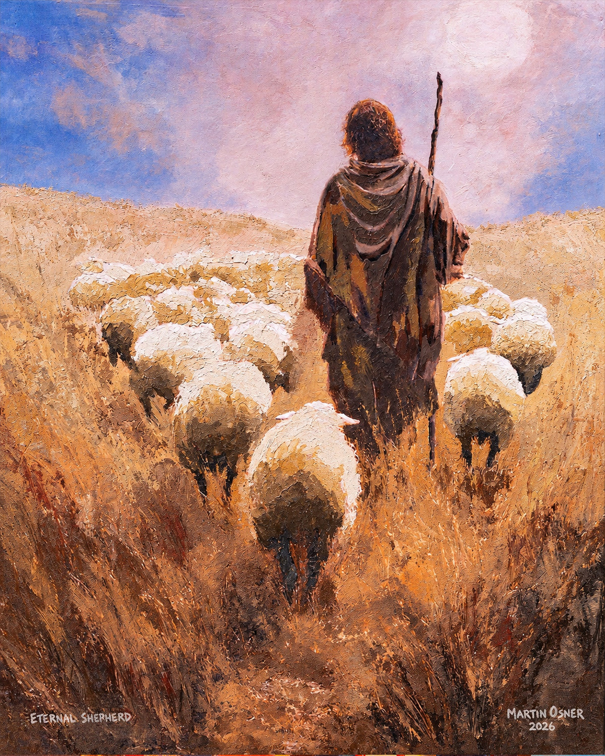 Eternal Shepherd by Martin Osner, a shepherd walking with his flock