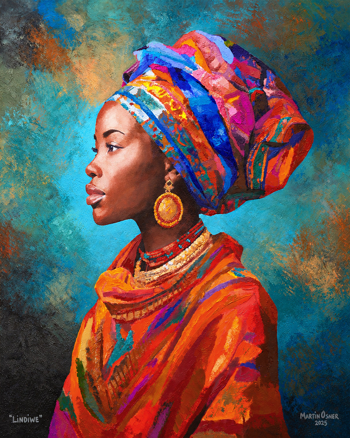 Lindiwe, the painting itself, an African Queen portrait by Martin Osner