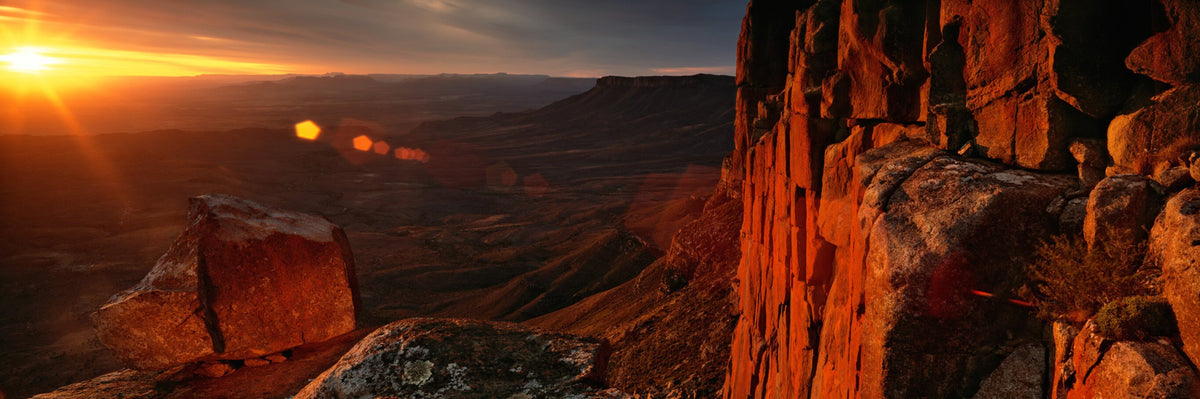 Karoo Escarpment by Koos van der Lende, a Karoo escarpment in red light