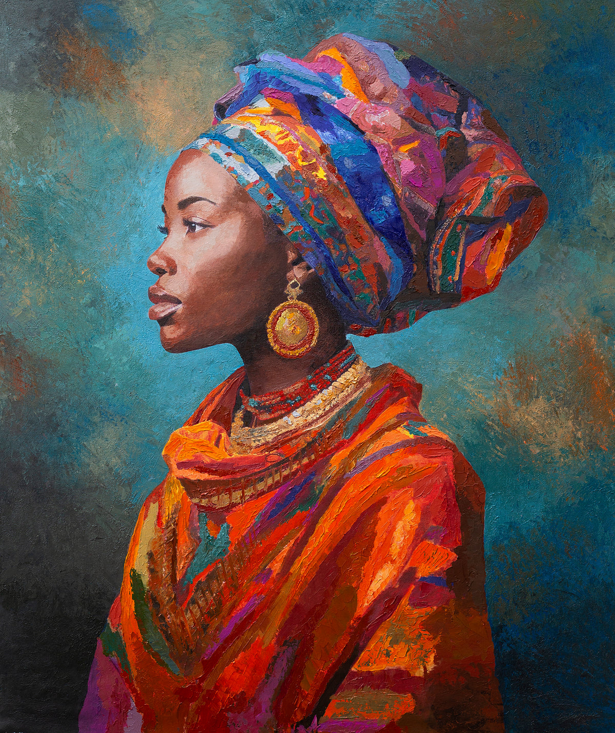Lindiwe by Martin Osner, an original African Queen portrait in orange and blue