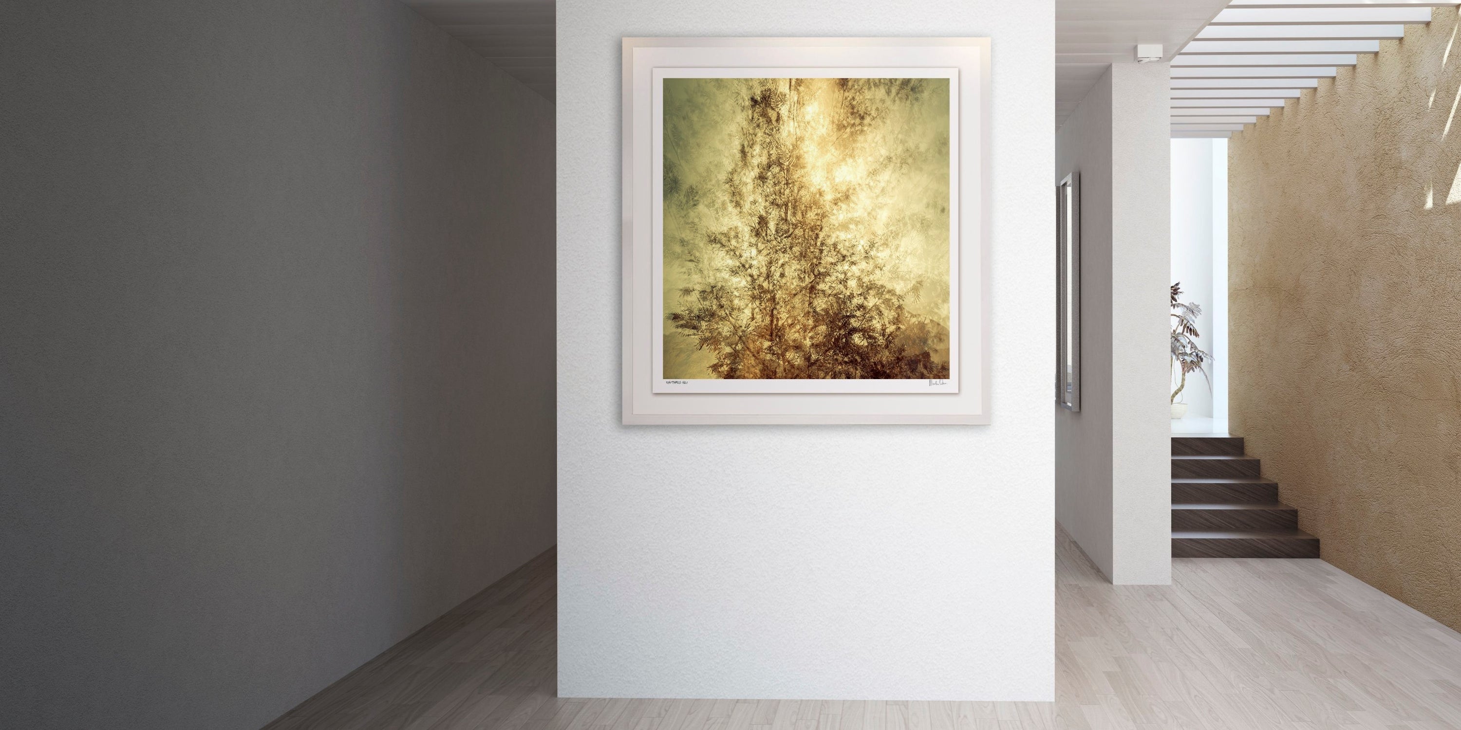 Martin Osner botanical fine art photography – abstract golden tree artwork in modern interior