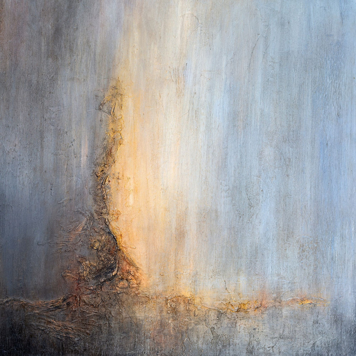 Resurge by Samantha Lee Osner, a textured abstract in gold and grey