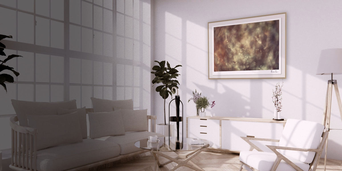 Framed botanical fine art print Fynbos Pallet No.6 by Martin Osner displayed in a modern living room interior