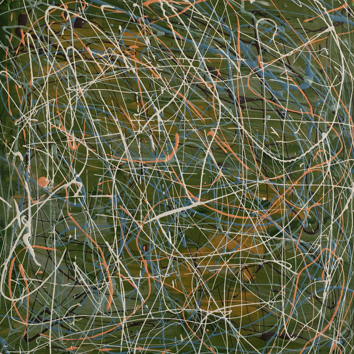 Abstract Serenity No.2 by Martin Osner, an original drip painting in greens and cream