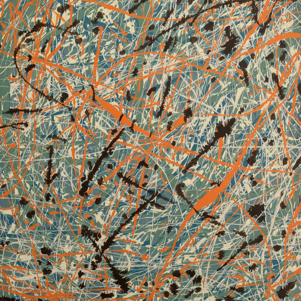 Abstract Serenity No.1 by Martin Osner, an original drip painting in orange and teal