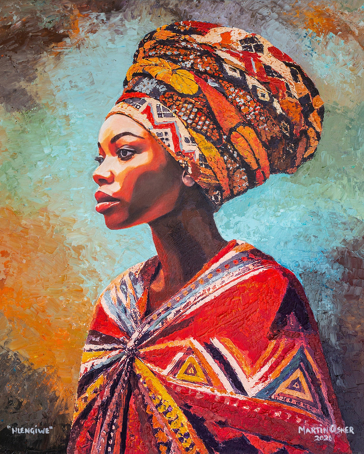 Hlengiwe by Martin Osner, an African Queen portrait painted on aluminium