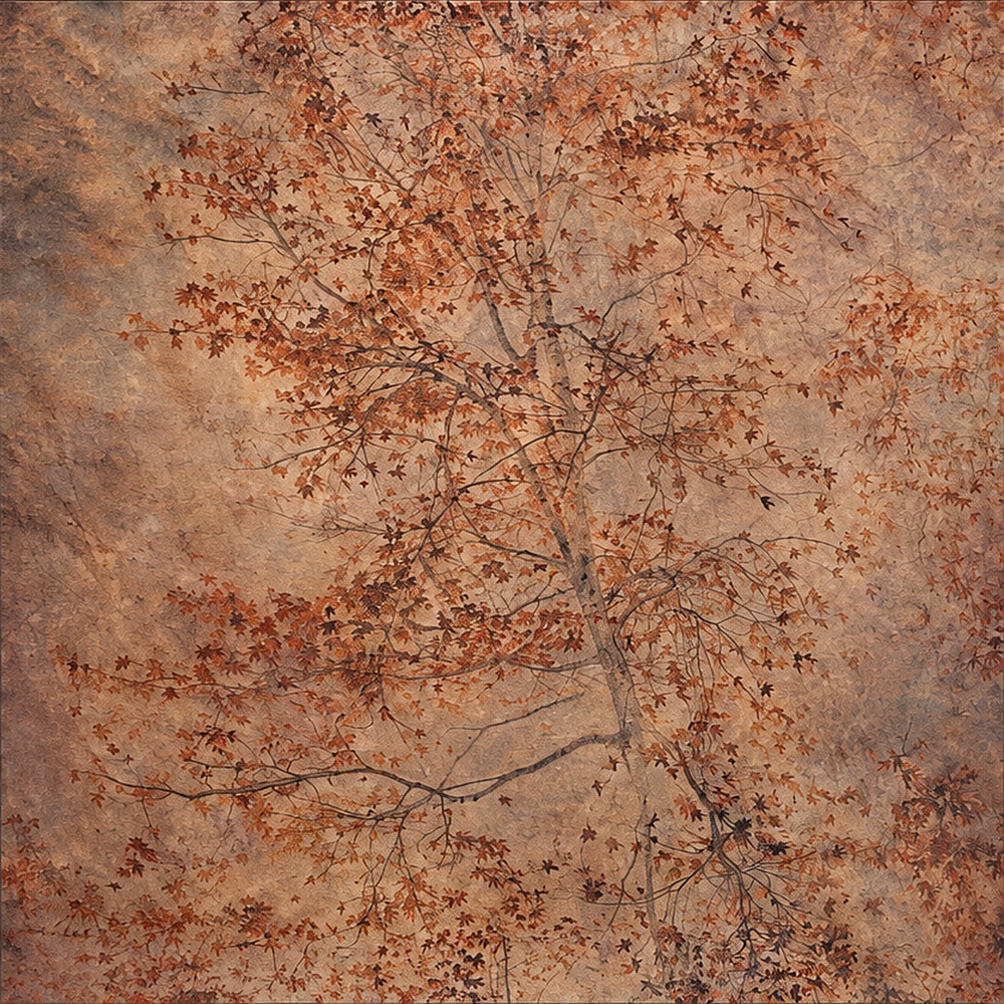Scattered Grace by Samantha Lee Osner, a tree in autumn bloom in ochre