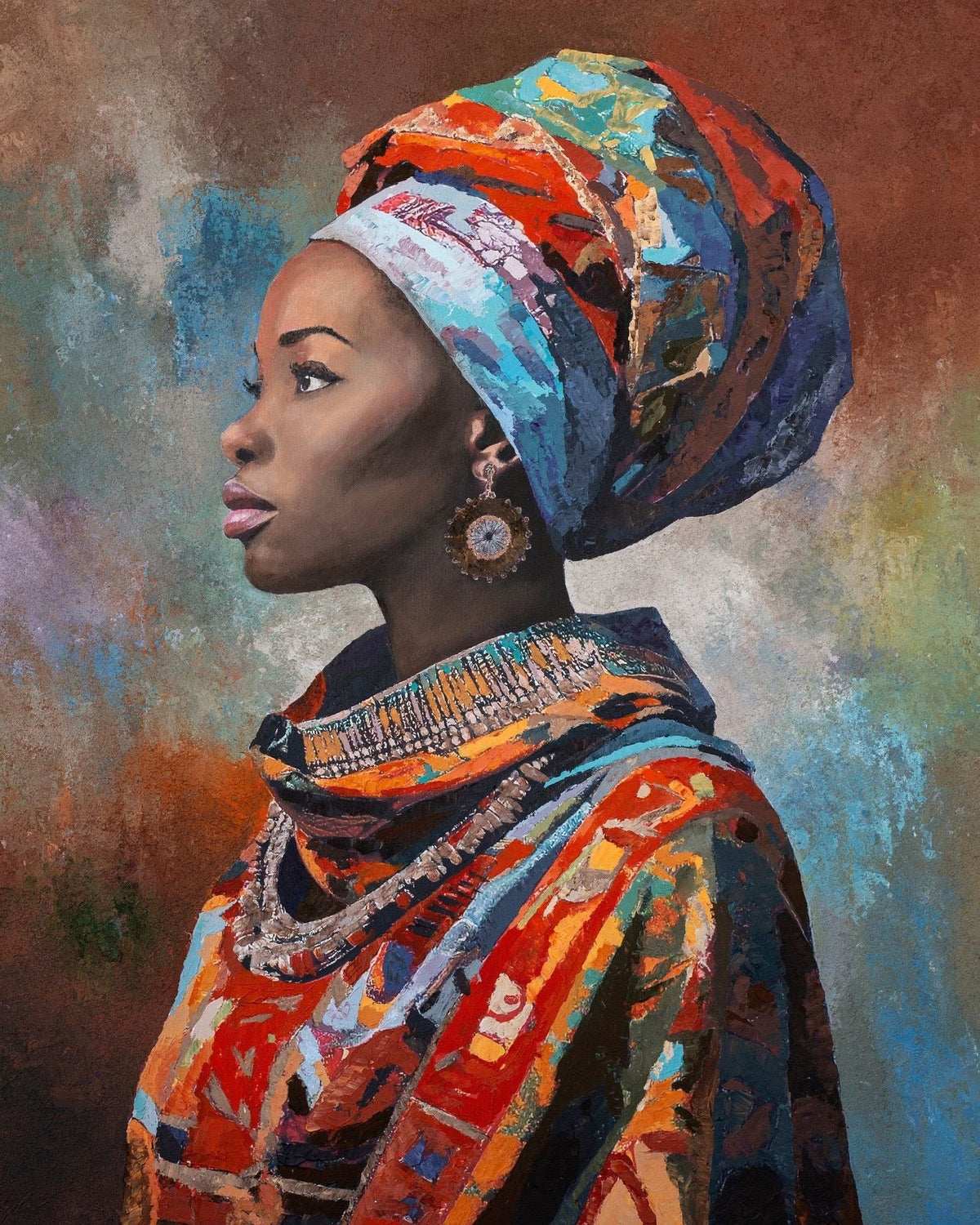 Sibahle, an African Queen portrait with a beaded collar on warm brown by Martin Osner
