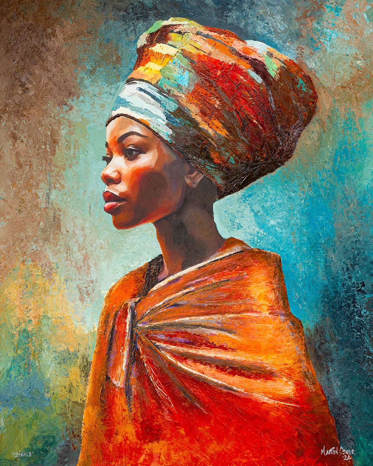 Zinhle, the painting itself, an African Queen portrait by Martin Osner