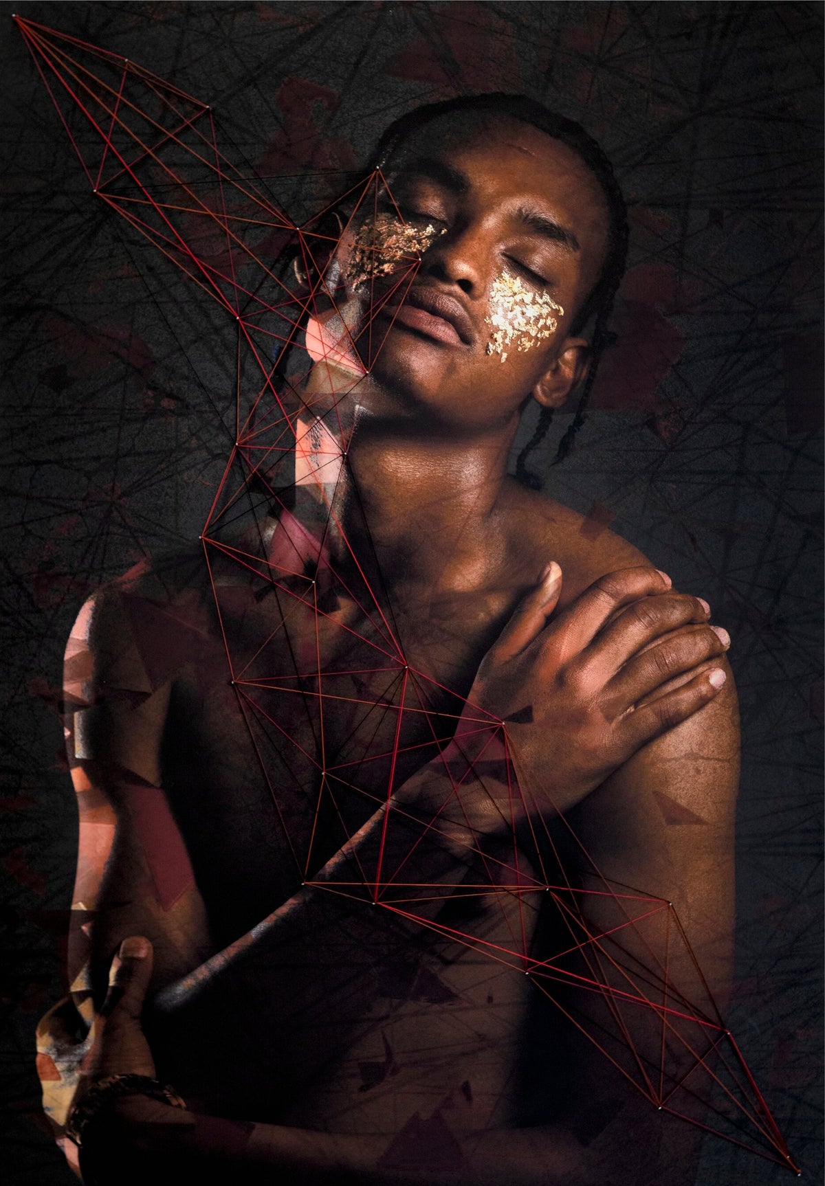 Coalesce Fabrication by Samantha Lee Osner, a 3D graphic portrait with nails and yarn